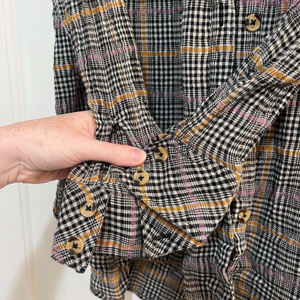 Free People Oversized Break My Stride Plaid Button-Down Shirt - Picture 6 of 7